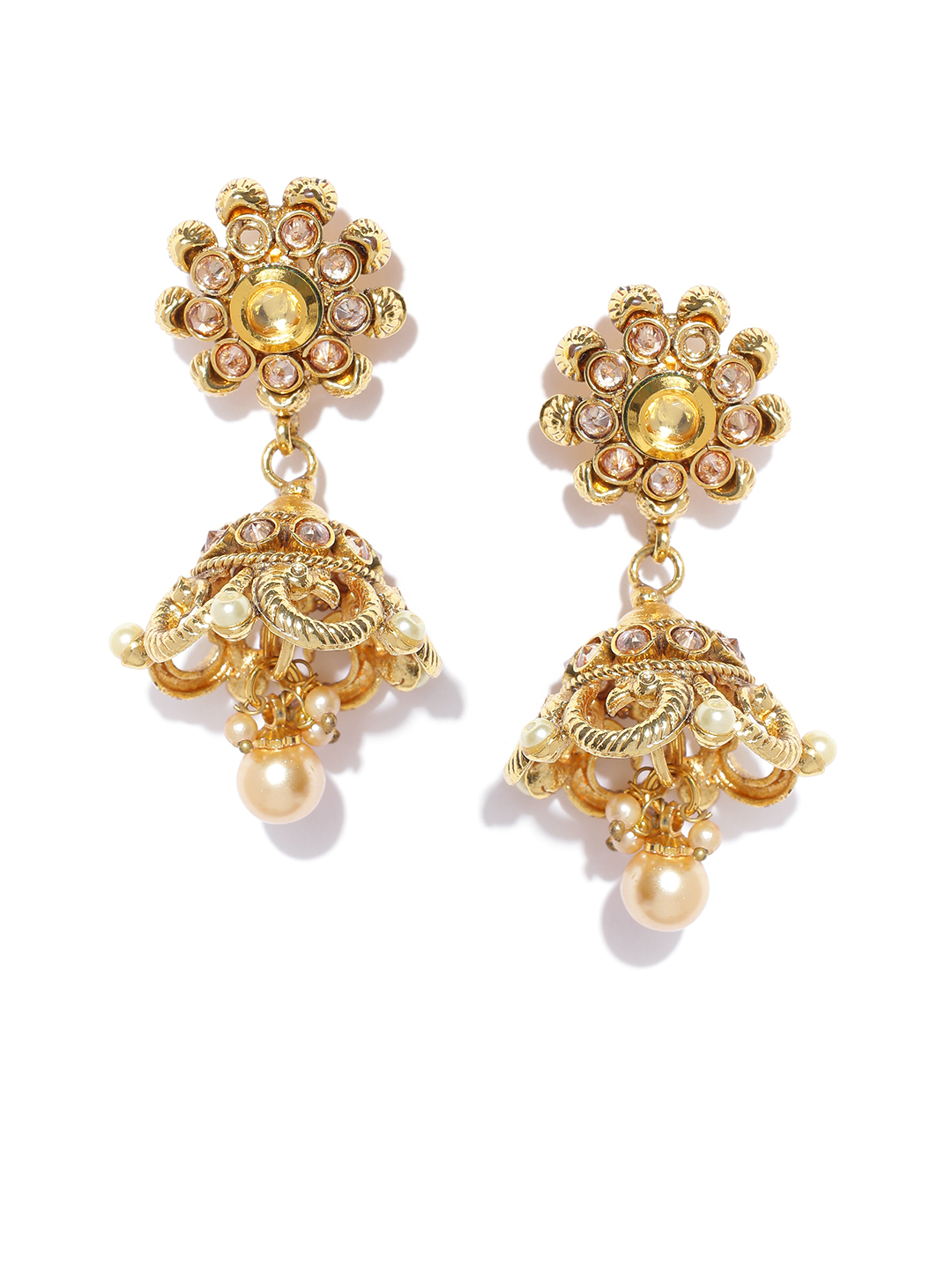 YouBella Gold-Toned Dome Shaped Jhumkas